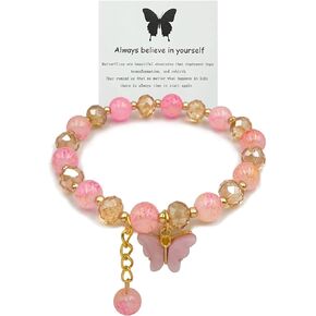 Always Believe in Yourself Butterfly Bracelet Cute Butterfly Charm Bracelets for Women Girls Elastic Butterfly Crystal Beads Bracelet Lucky Butterfly Jewelry