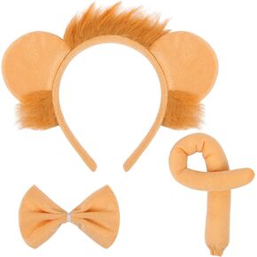 Lion Costume Set Lion Ears Headband Lion Tail Bowtie Halloween/Birthday/Christmas/Cosplay Party Decorations