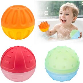 3 Packs Baby Sensory Toys Reusable Water Balloons Food-Grade Silicone Bath Toys for Toddlers 1-3 BPA Free Textured Soft Balls Montessori Infant Baby Toys 6 to 12 Months Girls Boys Gift
