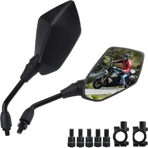 2PCS Motorcycle Mirrors for Handlebars with 8mm & 10mm Bolt,HD 360°Adjustable Motorcycle Side Mirrors for Driving Convenience,Wide Angle Rear View Mirror for Motorcycle,ATV (Black)