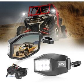 UTV Side Mirrors with LED Lights, ACEC SHOP UTV Side Mirrors for Pro-Fit Roll Cage Rear View Mirrors Compatible with Polaris Ranger General Can-Am Defender Maverick Trail