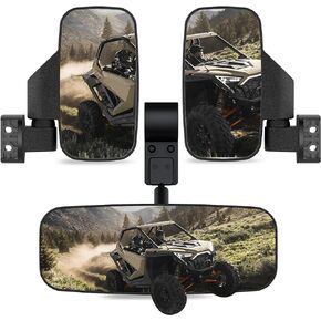 UTV RZR Rear View Mirror and Side Mirrors Set 1.65"-2" Roll Bar Cage, UTV Convex Rear View Side Mirrors Compatible with Polaris RZR Ranger Can Am X3 Commander Kawasaki Mule Rhino