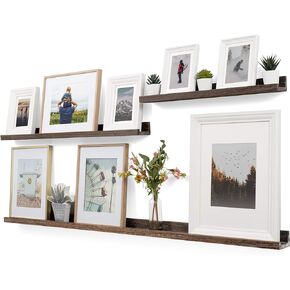 Rustic State Ted Narrow Wall Mount Wood Picture Ledge Photo Display Floating Shelf for Living Room Kitchen Bedroom Bathroom - Set of 3 with Varity Sizes 60 & 36 & 24 Inch - Burnt Brown