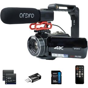 4K Video Camera Camcorder Ordro 4K Ultra HD Camcorder w/10X Optical Zoom&120X Intelligent Zoom, WiFi Vlogging Digital Cameras with 32GB SD Card & Microphone, Holder and 2 Batteries