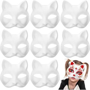 15pcs Cat White Face Mask: Therian Blank Unfinished Masquerade Paper Mask for Costume Cosplay