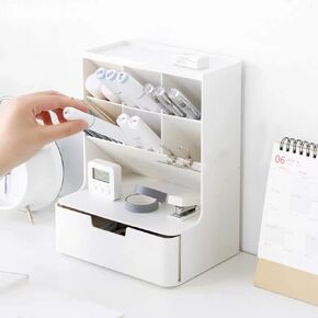 Desk Organizer with Drawer Workspace Storage Office Organization, Multi-Functional Pen Holder, Desktop Stationary Organizer for School Home Office Art Supplies
