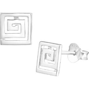 أقراط مرصعة بمفتاح يوناني مربع حلزوني 7 ملم من الفضة الإسترليني عيار 925 in Kuwait