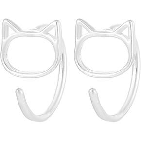 Mini Cat Half Hoop Earrings for Women Teen Girls Cartilage 925 Sterling Silver Hollow Kitten Animal Pet Tiny Studs Earring Fake Huggie Hoops Cute Christmas Birthday Jewelry Gifts Hypoallergenic