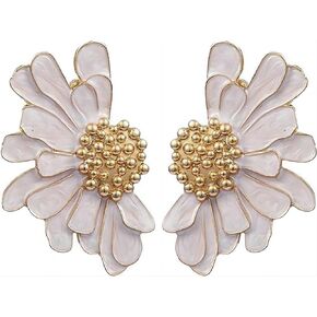 Vintage Statement Earrings For Women Girls, Trendy Statement Stud Fall 14k Gold White Daisy Flower Hypoallergenic Earrings Jewelry Gifts.