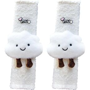 Kawaii Car Seat Belt Strap Cover,2 Pieces Cute Set Anime Seat Strap Neck Protector, Kawaii Car Seat Belt Cushions Shoulder Pad Car Decorations for Women(White Cloud)