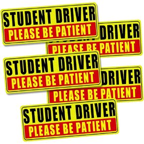 Sukh 5 Pcs Student Driver Magnet for Car - Be Patient Student Driver Magnet Boys and Girls New Student Driver Sticker Safety Warning Reflective Signs Reusable Movable