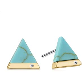 Sterling Silver Natural Turquoise Stud Earrings, 1/10cttw Diamond and Triangle Cut Turquoise Stud Earrings Jewelry Gift for Women