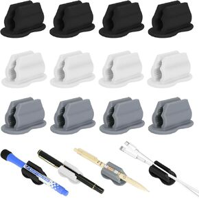 12PCS Pen Holder for Desk, Upgraded Adhesive Pen Pencil Holder for Desk Wall Clipboard Car Silicone Pens Markers Pencils Organizer Teacher Supplies Office Supplies (12PCS Black)