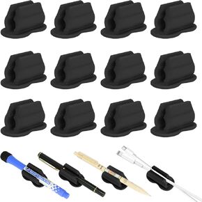 12PCS Pen Holder for Desk, Upgraded Adhesive Pen Pencil Holder for Desk Wall Clipboard Car Silicone Pens Markers Pencils Organizer Teacher Supplies Office Supplies (12PCS Black)