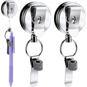 Aster 2Pcs Retractable Pull Pen Pencil Holder, 27.5'' Heavy Duty Universal Retractable Lanyard Pen Holder, Badge Reel Pen Clip with Belt Clip Key Ring for Carpenters Mechanics Nurses Architects