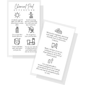 Chemical Peel Aftercare Cards | 50 Pack | Size 2 x 3.5" inches Business Card Size | Facial Aftercare Instruction Cards for Clients | Medical Spa Cards | White with Black Minimalist