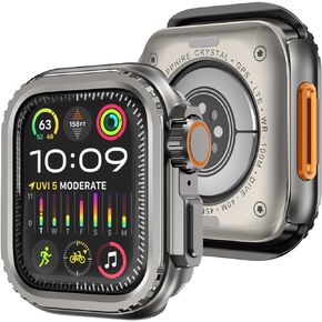 Wingle Metal Bumper Case for Apple Watch 44mm Series 6 5 4 SE Protector, [Turn 44mm into Ultra Seamlessly] iWatch Rugged Bumper 44 mm with Back Cover, Raised Edge Screen Protection, Black
