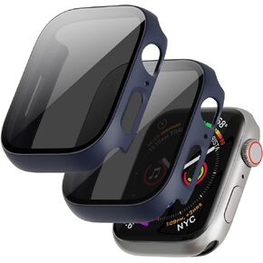 2 Pack for Apple Watch Series 9/8/7 Privacy Screen Protector Case 41mm, iWatch Protective PC Face Cover Built-in Anti-Peeping 9H Tempered Glass Protector for iWatch Accessories, Blue