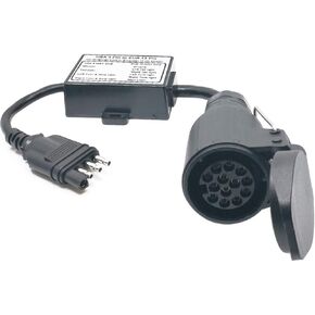 US Vehicle 4-Way Flat Adapter to European 13-Pin Round Plug Trailer Light Converter - Plug and Play Design