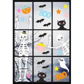 Halloween Reusable Window Stickers (NO Glue) Super Spooky Fun Party Decorations Kid Friendly Glass Clings, Featuring Bats, Skeletons, Black Cats, Pumpkins- Made by Talking Tables UK | 6 Sheets