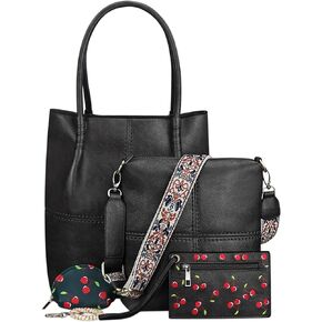 KITATU 4PCS Purses for Women Vegan Leather Top Tote Handbag Shoulder Bag Crossbody Purse and Embroidery Wallet Set