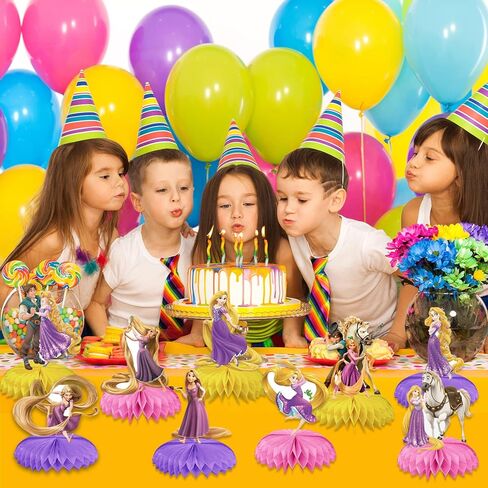 9 قطع من لوازم حفلات أعياد الميلاد القطونية، ديكورات طاولة مزدوجة جانبية ثلاثية الأبعاد على شكل قرص العسل، ديكورات حفلات عيد ميلاد رابونزل، تزيين كعك استحمام الطفل، هدايا الحفلات in Kuwait