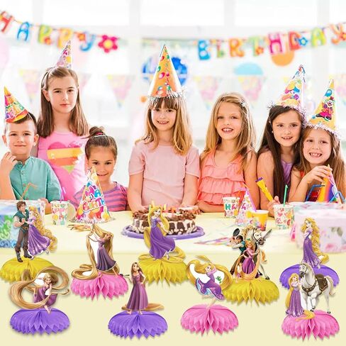 9 قطع من لوازم حفلات أعياد الميلاد القطونية، ديكورات طاولة مزدوجة جانبية ثلاثية الأبعاد على شكل قرص العسل، ديكورات حفلات عيد ميلاد رابونزل، تزيين كعك استحمام الطفل، هدايا الحفلات in Kuwait