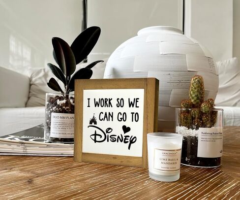 Inspirational Wood Signs, Box Wood Plaques Desk Décor, Decorative Plaques and Signs, Rustic Office Decor Art, Motivational Office Desk Decor, Farmhouse Home Decor, I Work So We Can Go to Disney C in Saudi Arabia