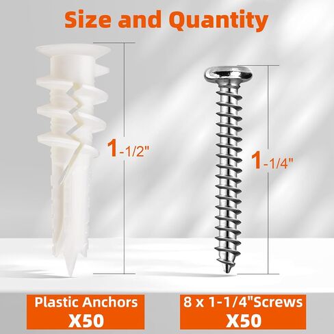 #8 Self Drilling Drywall Plastic Anchors with Screws, (25 Anchors+25 Screws), 50-75LB Hanging and Mounting, 25 Pack in Saudi Arabia