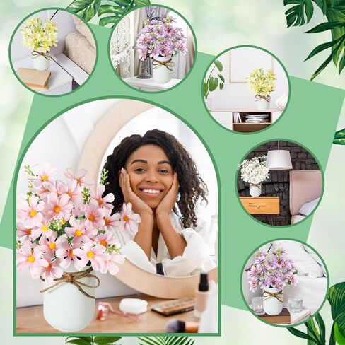 4 Pack Daisy Mason jar Table Centerpiece Faux Flowers with Vase Summer Table Decor Include 4 Silk Artificial Flowers 4 Mason Jar and Jute Rope for Summer Farmhouse Office Kitchen in Saudi Arabia