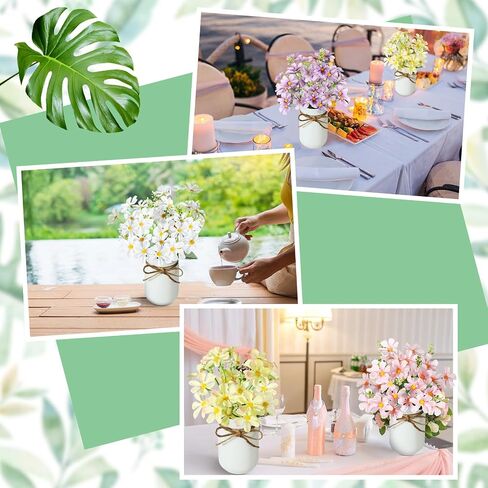4 Pack Daisy Mason jar Table Centerpiece Faux Flowers with Vase Summer Table Decor Include 4 Silk Artificial Flowers 4 Mason Jar and Jute Rope for Summer Farmhouse Office Kitchen in Saudi Arabia