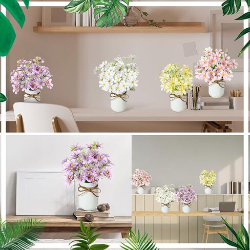 4 Pack Daisy Mason jar Table Centerpiece Faux Flowers with Vase Summer Table Decor Include 4 Silk Artificial Flowers 4 Mason Jar and Jute Rope for Summer Farmhouse Office Kitchen in Saudi Arabia