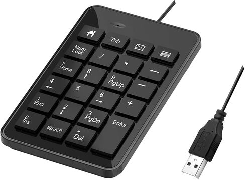 Wired Number Pad, USB Numpad 23 Key Number Keypad Keyboard for Laptop PC Desktop Computer Notebook - Black in Saudi Arabia