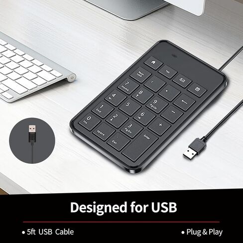 Wired Number Pad, USB Numpad 23 Key Number Keypad Keyboard for Laptop PC Desktop Computer Notebook - Black in Saudi Arabia
