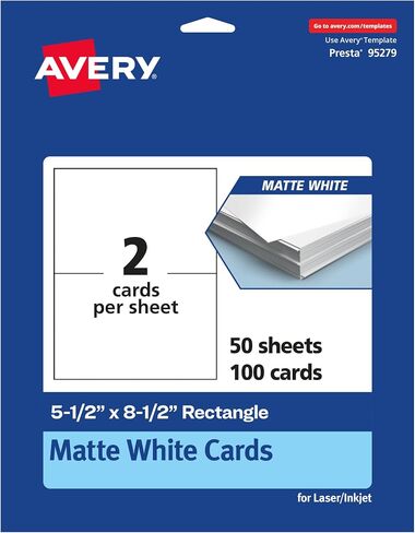 Avery Printable Rectangle Cards, 5.5" x 8.5", Matte White Cardstock, Laser/Inkjet Cards, 100 Total in Saudi Arabia