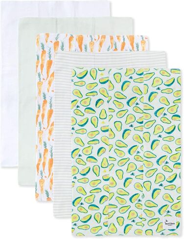 Burt's Bees Baby - Burp Cloths, 5-Pack Extra Absorbent 100% Organic Cotton Drool Cloths & Washcloths, Absorbent Knit Terry, Super Soft 100% Organic Cotton in Saudi Arabia