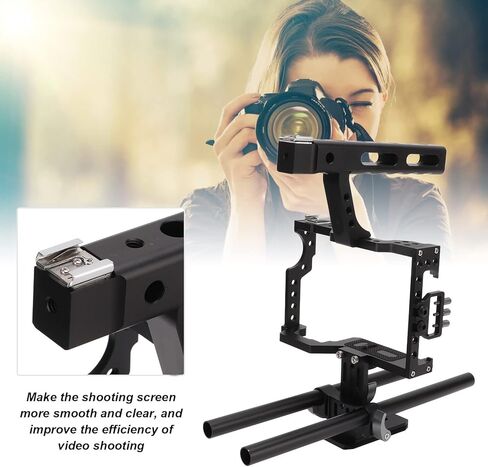 قفص كاميرا فيديو، مثبت تسجيل فيديو DSLR مع مقبض علوي، مقبض يد مزدوج وقضيبين 15 مم، جهاز إيقاف الحركة لـ GH4، لـ A7، A7II، A7S، A7SII، A7R، A7RII، A6000، A6300، A6600، A6400، A7C in Kuwait