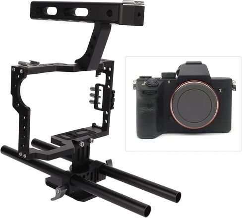 قفص كاميرا فيديو، مثبت تسجيل فيديو DSLR مع مقبض علوي، مقبض يد مزدوج وقضيبين 15 مم، جهاز إيقاف الحركة لـ GH4، لـ A7، A7II، A7S، A7SII، A7R، A7RII، A6000، A6300، A6600، A6400، A7C in Kuwait