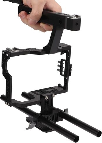 قفص كاميرا فيديو، مثبت تسجيل فيديو DSLR مع مقبض علوي، مقبض يد مزدوج وقضيبين 15 مم، جهاز إيقاف الحركة لـ GH4، لـ A7، A7II، A7S، A7SII، A7R، A7RII، A6000، A6300، A6600، A6400، A7C in Kuwait