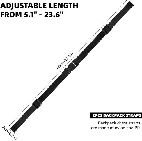 2 Pcs Adjustable Backpack Chest Strap, Replacement Backpack Waist Strap Universal Backpack Chest Strap Adjustable Buckle Strap Backpack Accessories for Adults (Black) in Saudi Arabia