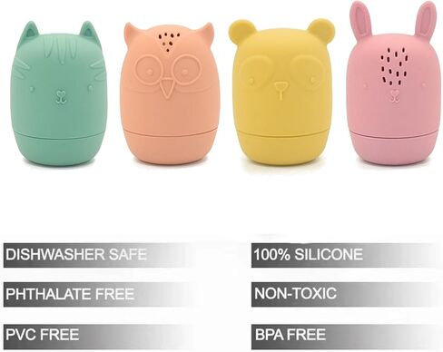 PandaEar Baby Bath Toys, 4 Pack Silicone Bath Toys for Infants Toddlers 6-18 Months, Non Toxic Baby Kids Squeezable Shower Toys in Saudi Arabia