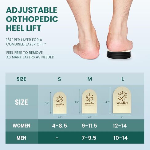 Adjustable Heel Lifts for Men Shoes -(2 Pairs) Welnove 4 Layers Orthopedic Shoe Lifts for Leg Length Discrepancy - Height Increase Insoles for Women Uneven Legs 1/4" 1/2" 3/4" 1", Large in Saudi Arabia