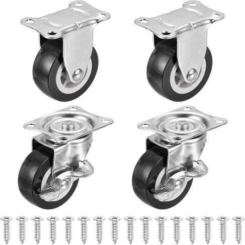 PATIKIL 2" Rigid Caster Wheels 2Pcs and Swivel Caster with Brake 2Pcs, Silent Plate Casters with M5 Screw Load Capacity 132Lbs for Furniture Workbench Cart Trolley, Black in Saudi Arabia