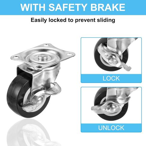 PATIKIL 2" Rigid Caster Wheels 2Pcs and Swivel Caster with Brake 2Pcs, Silent Plate Casters with M5 Screw Load Capacity 132Lbs for Furniture Workbench Cart Trolley, Black in Saudi Arabia