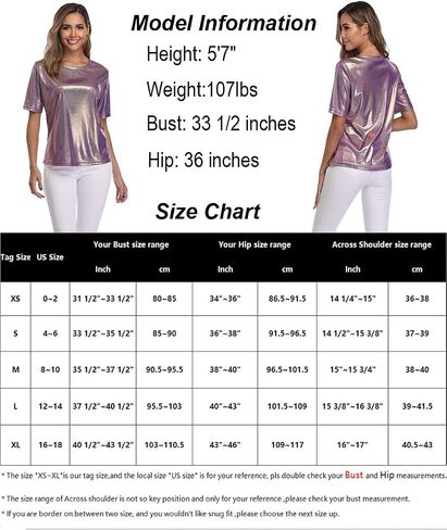 andy & natalie Women's Shiny Tops Holographic Metallic Shirt Shimmer Glitter Sparkle Party Disco Tee Shirt Blouse in Saudi Arabia
