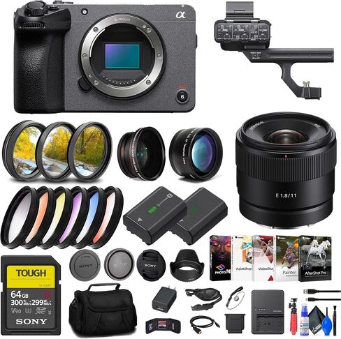 Sony FX30 Digital Cinema Camera with XLR Handle Unit (ILME-FX30) + Sony E 11mm Lens + 64GB Card + Filter Kit + Wide Angle Lens + Telephoto Lens + Color Filter Kit + Lens Hood + Bag + More (Renewed) in Saudi Arabia