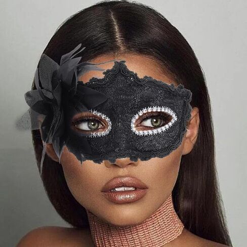 قناع أزياء نسائية من الدانتيل، قناع تنكر، قناع تنكري أسود، إكسسوارات تنكرية للنساء والفتيات in Kuwait