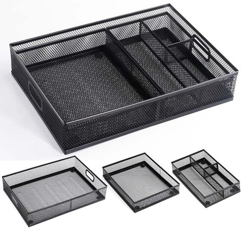 منظم درج المكتب، منظم وتخزين، منظم مكتب وملحقات مع مقصورات قابلة للتعديل، شبكة معدنية، صينية تنظيم درج المكتب لطاولة المدرسة والمكتب، 3 عبوات in Kuwait