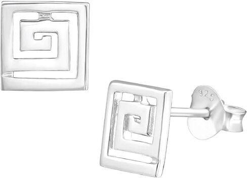 أقراط مرصعة بمفتاح يوناني مربع حلزوني 7 ملم من الفضة الإسترليني عيار 925 in Kuwait