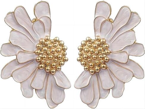Vintage Statement Earrings For Women Girls, Trendy Statement Stud Fall 14k Gold White Daisy Flower Hypoallergenic Earrings Jewelry Gifts. in Saudi Arabia